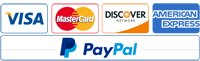 We Accept Visa, Matercard, Discover, American Express, and PayPal